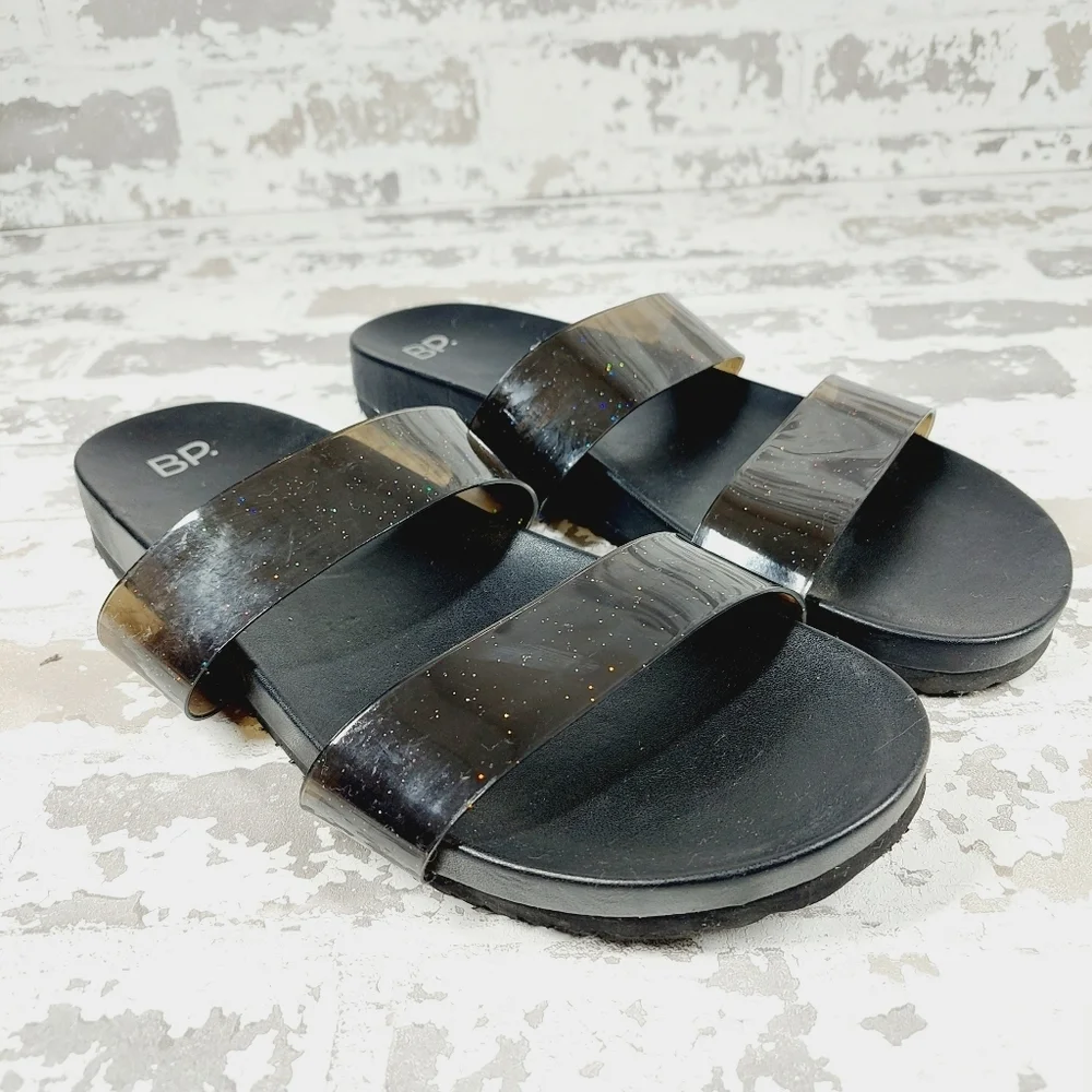 NEW BP. Black Strappy Slip On Summer Flat Unisex Beach Sandals M1000